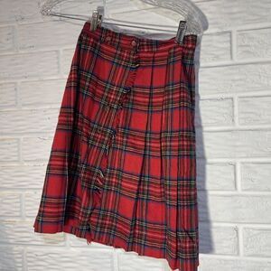 Vintage Bobbid Girls Christmas Plaid Made In USA Size 8 Skirt Pin Uniform Fringe